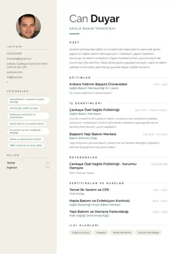 Hasta Bakıcı Cv Örnekleri cv indir